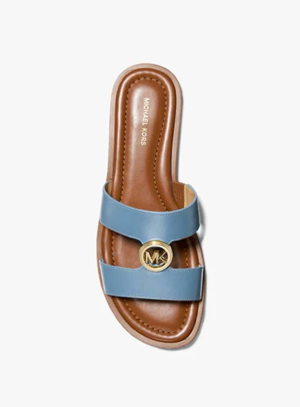Michael Kors Womens Erin Leather Flat Sandals Size 6.5 Light Blue Chambray NIB